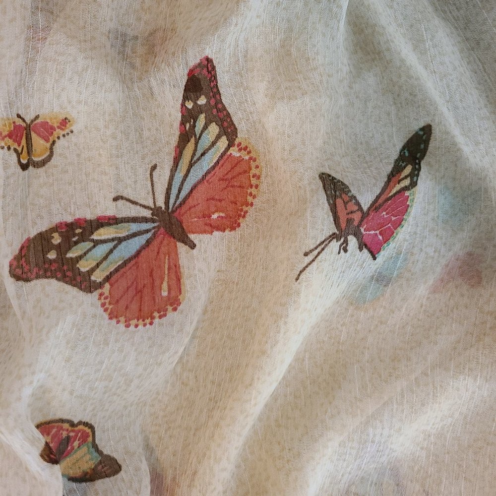 American Rag Cie Sheer Open Front Tie Waist Short Sleeve Blouse w Butterflies - Picture 3 of 4